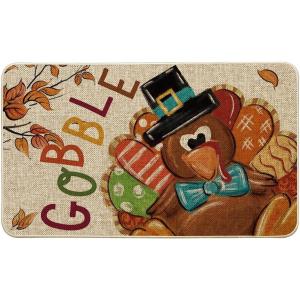 Artoid Mode Black Turkey Gobble Leaves Thanksgiving Doormat, Home Decor Low-Profile Switch Rug Door Mat Floor Mat for Indoor Outdoor 17×29 Inch(Brown)