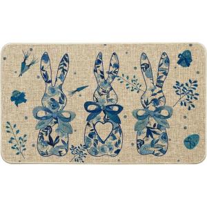 Artoid Mode Blue Rabbit Carrots Eggs Happy Easter Doormat, Spring Home Decor Low-Profile Switch Rug Door Mat Floor Mat for Indoor Outdoor 17×29 Inch