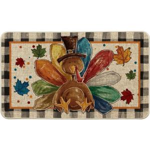 Artoid Mode Buffalo Plaid Thanksgiving Doormat, Thanksful Maple Leaves Home Decor Low-Profile Switch Rug Door Mat Floor Mat for Indoor Outdoor 17×29 Inch