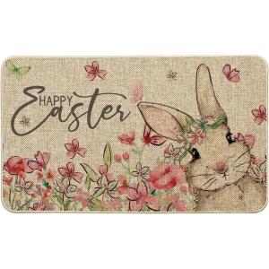 Artoid Mode Bunny Rabbits Floral Easter Doormat, Elegant Home Decor Low-Profile Switch Rug Door Mat Floor Mat for Indoor Outdoor 17×29 Inch