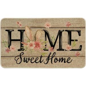 Artoid Mode Home Sweet Home Bunny Flowers Easter Doormat, Home Decor Low-Profile Switch Rug Door Mat Floor Mat for Indoor Outdoor 17×29 Inch