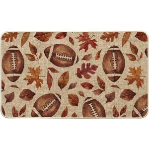 Artoid Mode Rugby Maple Leaves Football Fall Doormat, Autumn Home Decor Low-Profile Switch Rug Door Mat Floor Mat for Indoor Outdoor 17×29 Inch(Beige)