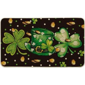 Artoid Mode Shamrock Hat St. Patrick’s Day Doormat, Spring Home Decor Low-Profile Switch Rug Door Mat Floor Mat for Indoor Outdoor 17×29 Inch