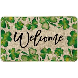 Artoid Mode Shamrock Welcome St. Patrick’s Day Doormat, Spring Home Decor Low-Profile Switch Rug Door Mat Floor Mat for Indoor Outdoor 17×29 Inch