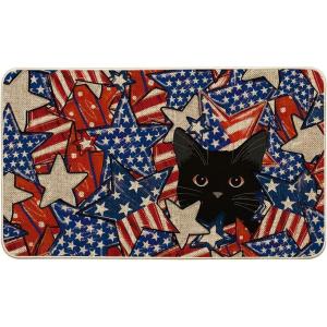 Artoid Mode Stars and Black Cat Patriotic 4TH of July Doormat, Memorial Day Home Decor Low-Profile Switch Rug Door Mat Floor Mat for Indoor Outdoor 17×29 Inch