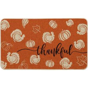 Artoid Mode Turkey Pumpkin Leaves Thanksgiving Doormat, Thanksful Home Decor Low-Profile Switch Rug Door Mat Floor Mat for Indoor Outdoor 17×29 Inch