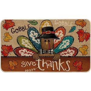 Artoid Mode Turkey Thanksgiving Doormat, Give Thanks Gobble Home Decor Low-Profile Switch Rug Door Mat Floor Mat for Indoor Outdoor 17×29 Inch