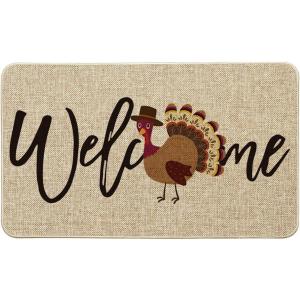 Artoid Mode Turkey Thanksgiving Welcome Doormat, Thanksful Home Decor Low-Profile Switch Rug Door Mat Floor Mat for Indoor Outdoor 17×29 Inch(Beige)