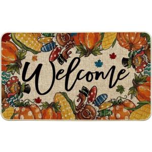 Artoid Mode Turkey Welcome Thanksgiving Doormat, Thanksful Pumpkin Corn Home Decor Low-Profile Switch Rug Door Mat Floor Mat for Indoor Outdoor 17×29 Inch