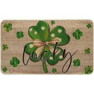 Artoid Mode Wood Lucky Shamrock St. Patrick’s Day Doormat, Home Decor Low-Profile Switch Rug Door Mat Floor Mat for Indoor Outdoor 17×29 Inch