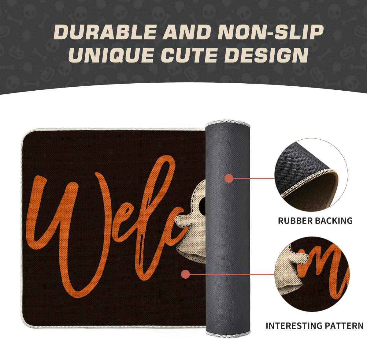 imageArtoid Mode Boo Ghost Orange Halloween Welcome Doormat Home Decor LowProfile Switch Rug Door Mat Floor Mat for Indoor Outdoor 17x29 InchBlack