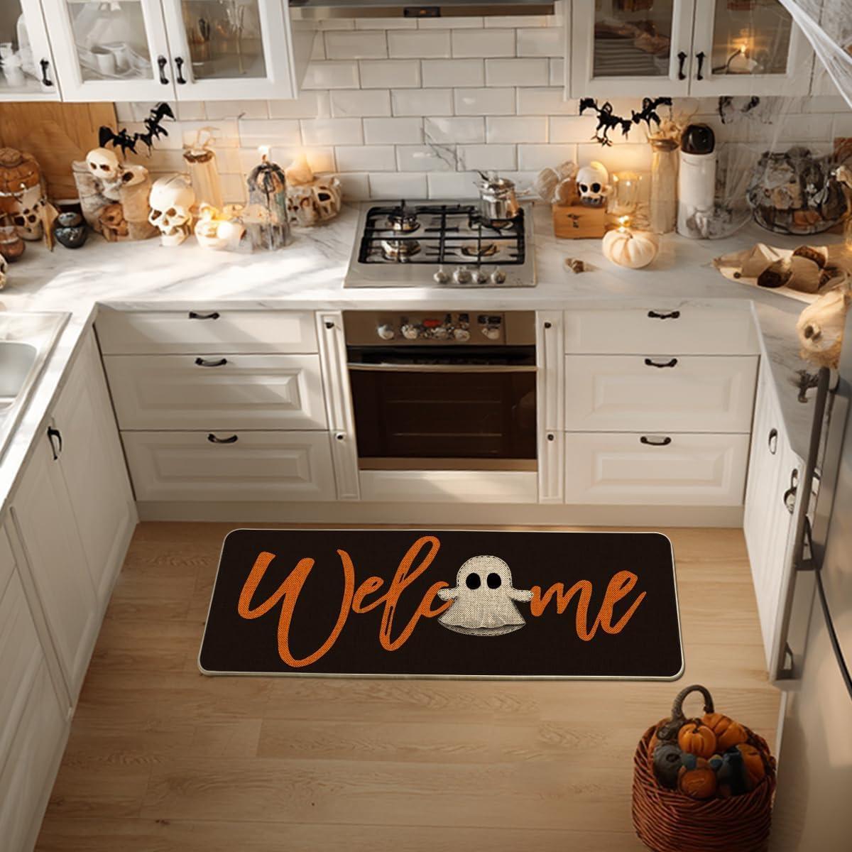 imageArtoid Mode Boo Ghost Orange Halloween Welcome Doormat Home Decor LowProfile Switch Rug Door Mat Floor Mat for Indoor Outdoor 17x29 InchBlack