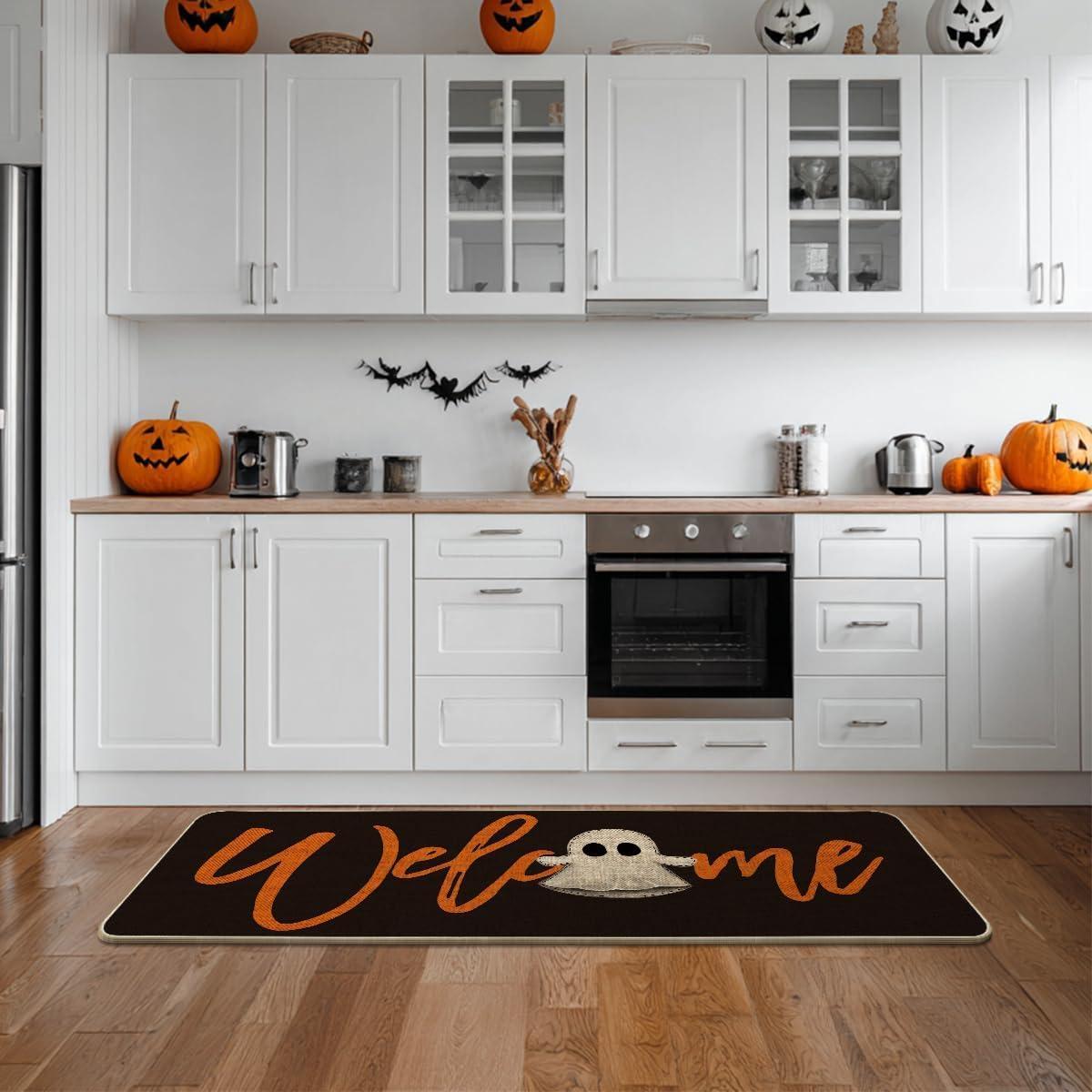 imageArtoid Mode Boo Ghost Orange Halloween Welcome Doormat Home Decor LowProfile Switch Rug Door Mat Floor Mat for Indoor Outdoor 17x29 InchBlack
