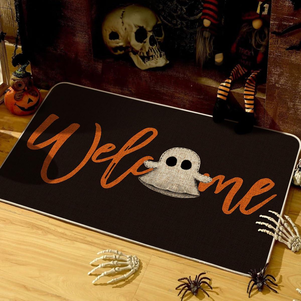 imageArtoid Mode Boo Ghost Orange Halloween Welcome Doormat Home Decor LowProfile Switch Rug Door Mat Floor Mat for Indoor Outdoor 17x29 InchBlack