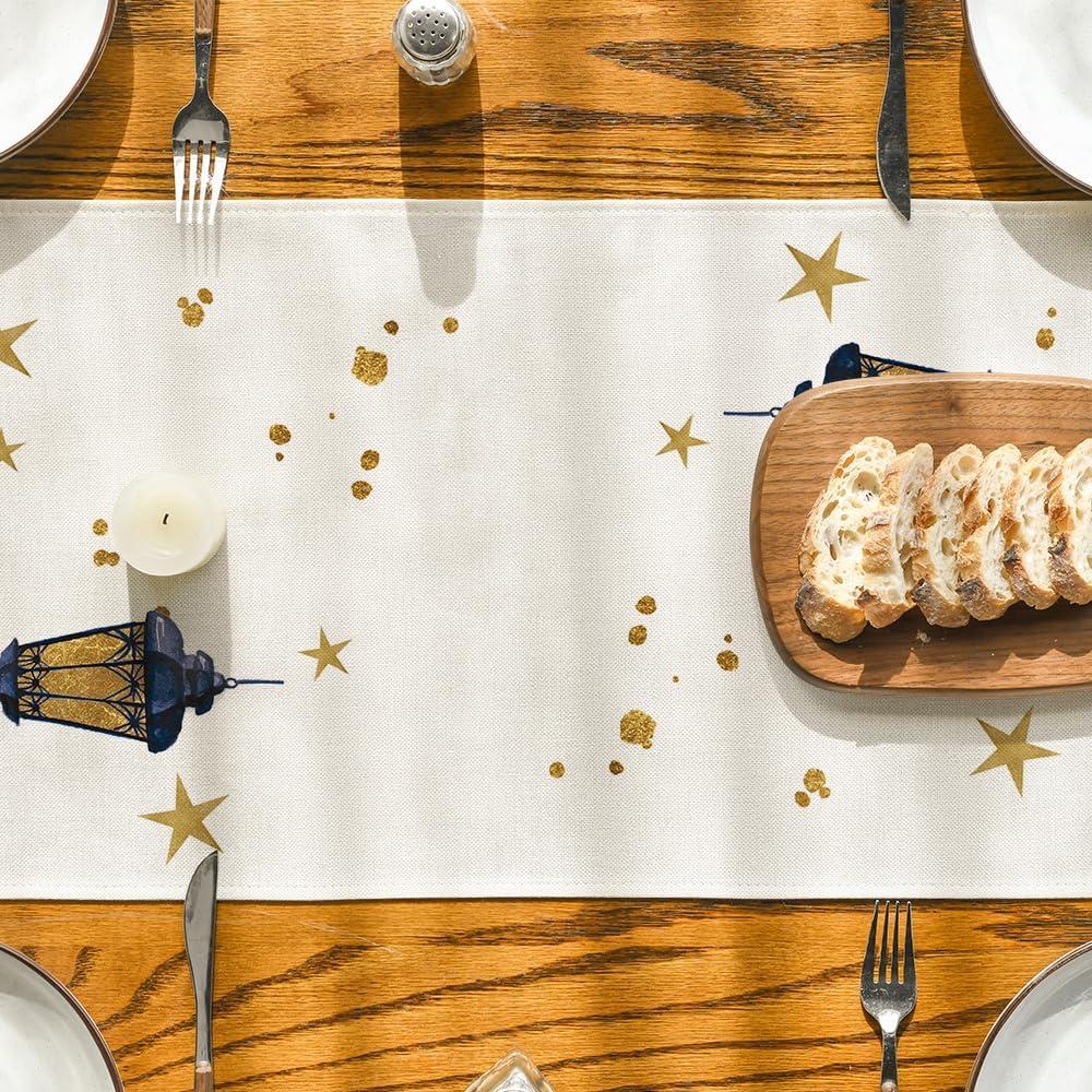 imageArtoid Mode Castle Lantern Flower Ramadan Table Runner Seasonal Kitchen Dining Table Decoration for Home Party Decor 13x72 InchBeige