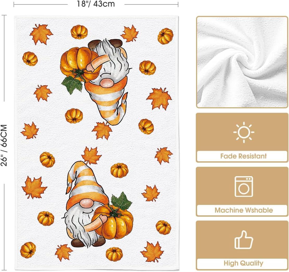 imageArtoid Mode Maple Leaves Gnomes Pumpkin Fall Kitchen Towels Dish Towels 18x26 Inch Seasonal Thanksgiving Decoration Hand Towels Set of 2