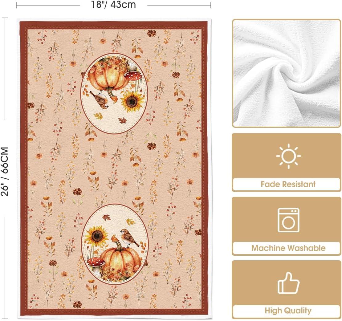 imageArtoid Mode Mushroom Bird Pumpkin Fall Kitchen Towels Dish Towels 18x26 Inch Farmhouse Sunflower Decoration Hand Towels Set of 2