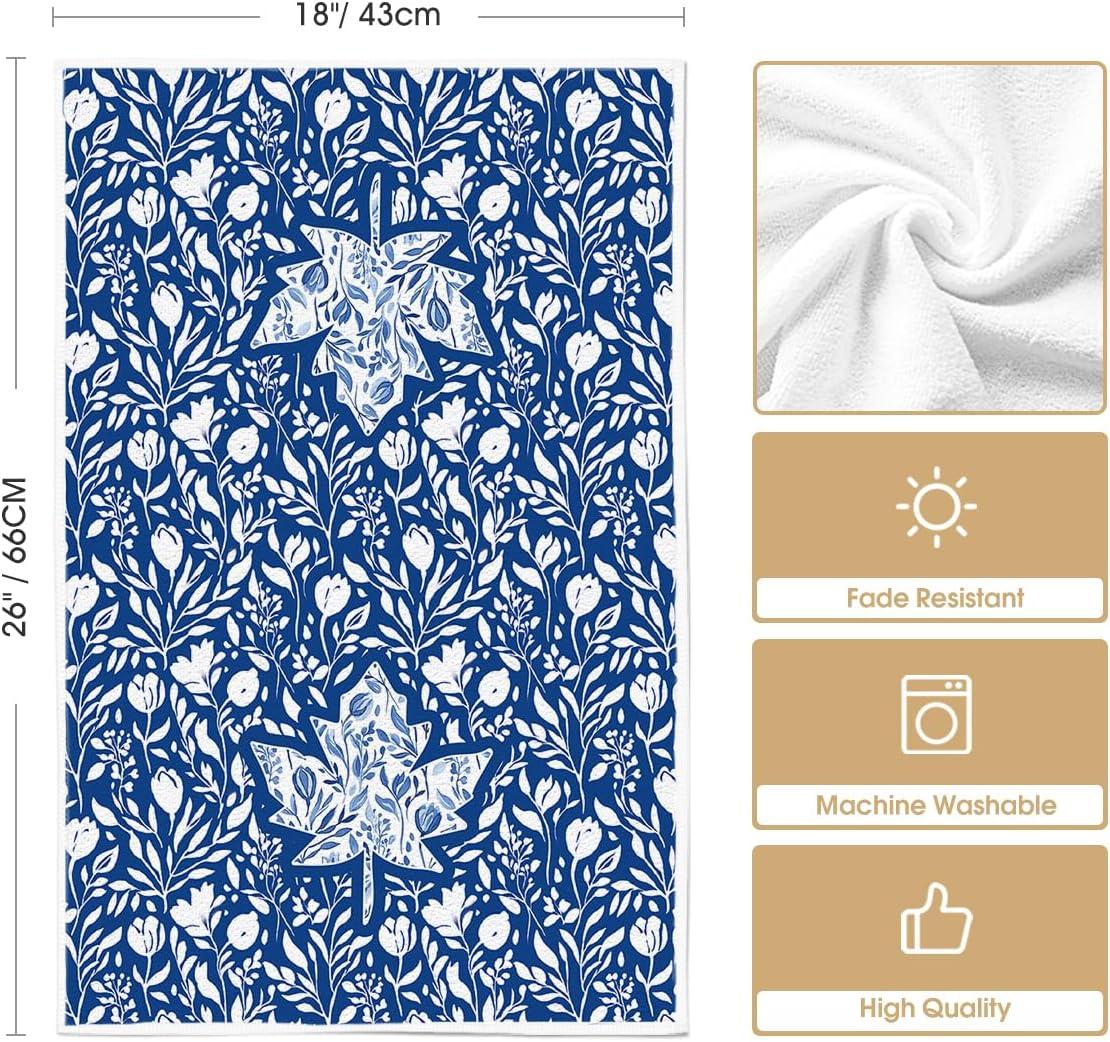 imageArtoid Mode Orange Maple Leaves Pumpkin Fall Kitchen Towels Dish Towels 18x26 Inch Farmhouse Flowers Decoration Hand Towels Set of 2Blue