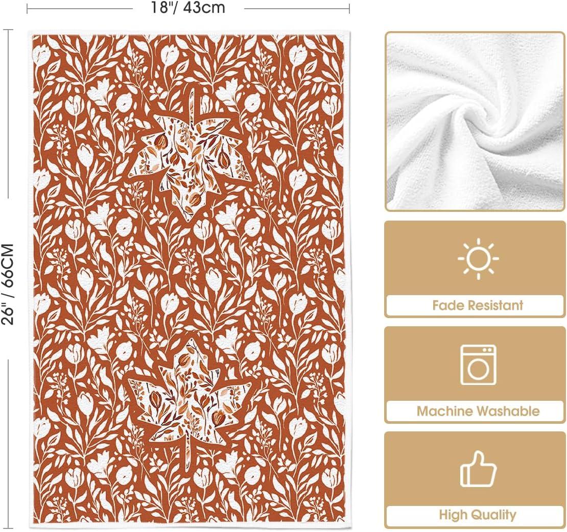 imageArtoid Mode Orange Maple Leaves Pumpkin Fall Kitchen Towels Dish Towels 18x26 Inch Farmhouse Flowers Decoration Hand Towels Set of 2Orange