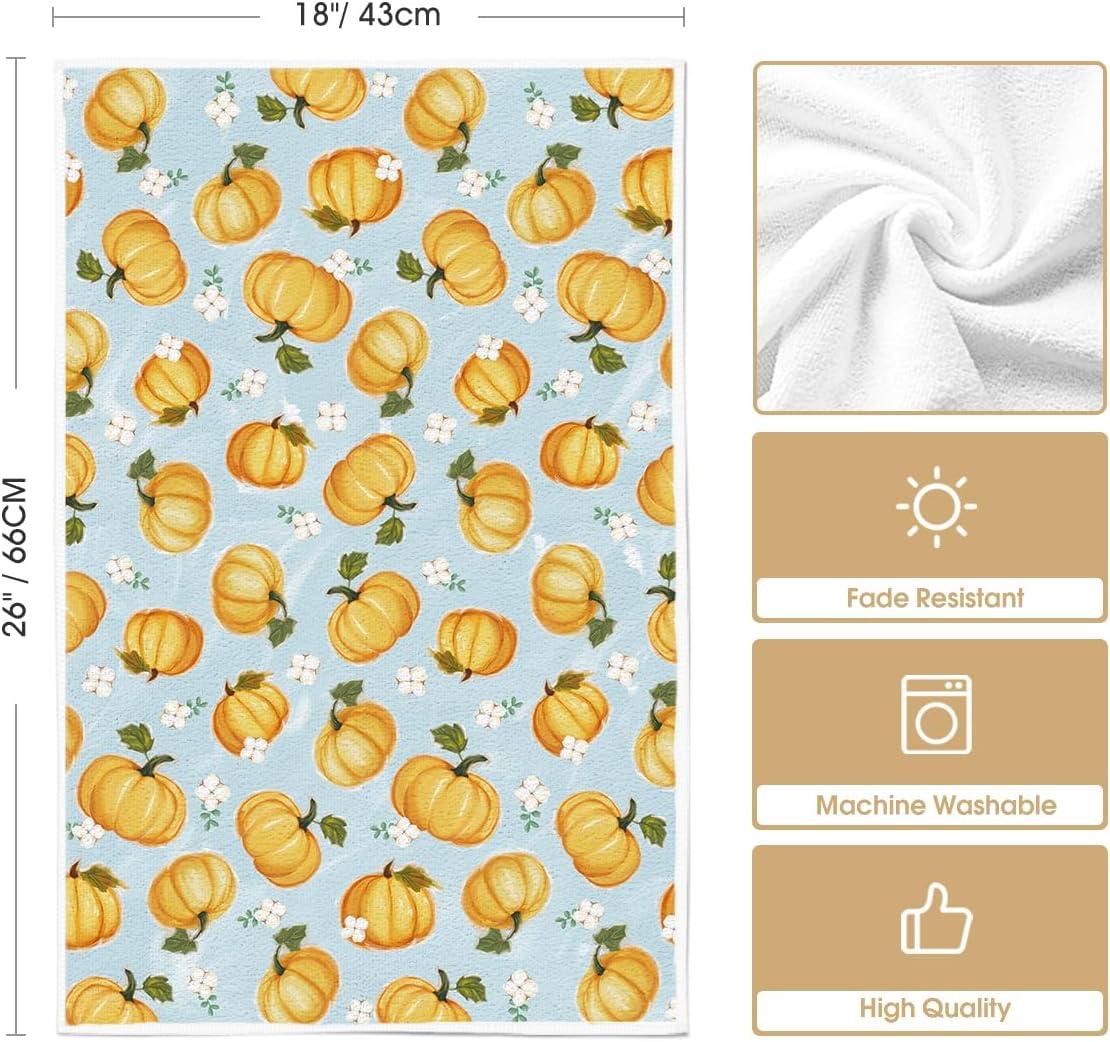 imageArtoid Mode Orange Pumpkin Fall Kitchen Towels Dish Towels 18x26 Inch Farmhouse Fresh Decoration Hand Towels Set of 2Blue
