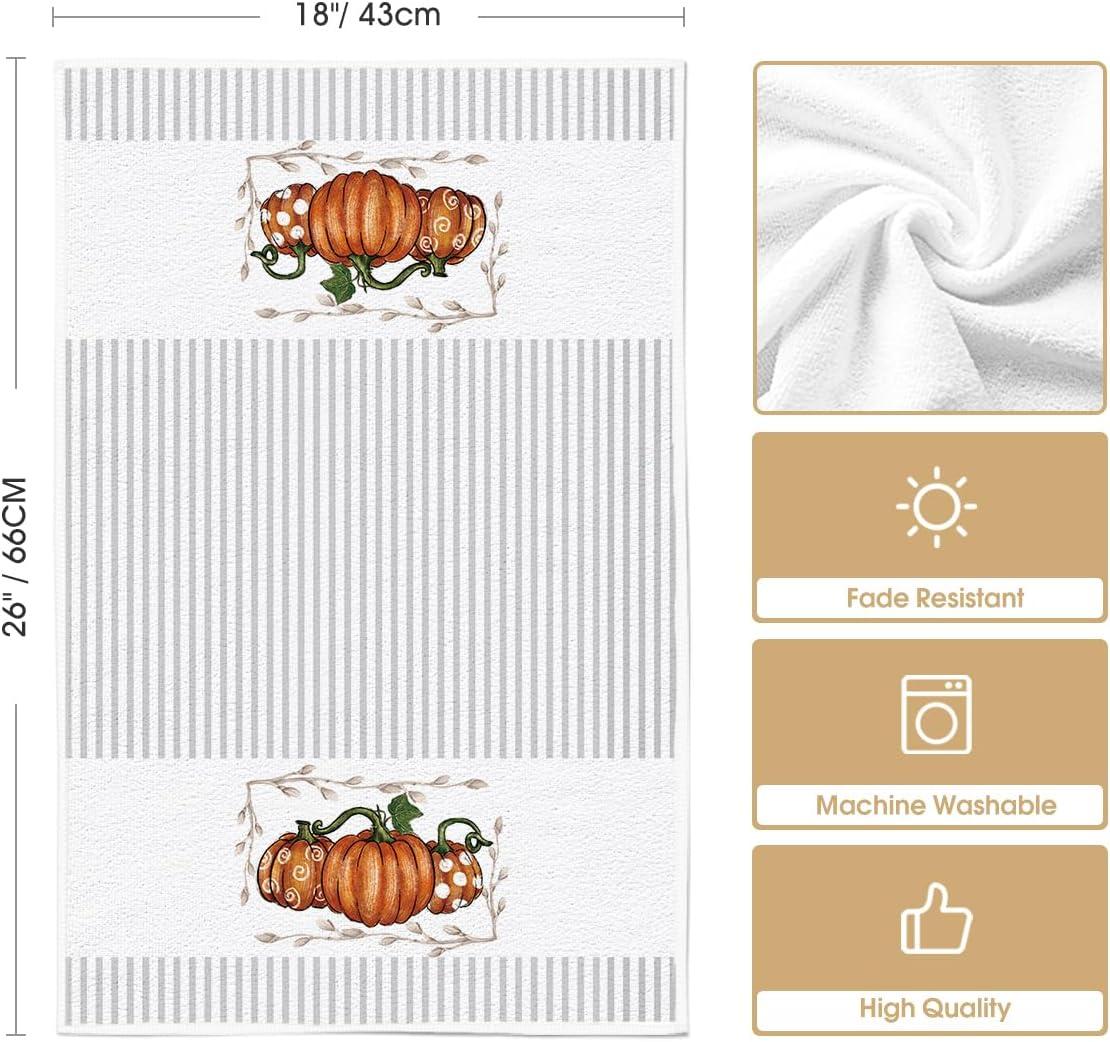 imageArtoid Mode Orange Stripes Polka Dot Pumpkin Fall Kitchen Towels Dish Towels 18x26 Inch Farmhouse Maple Leaves Decoration Hand Towels Set of 2Beige