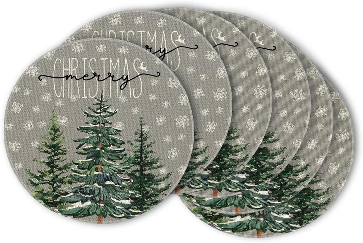 imageArtoid Mode Pine Tree Snowflake Merry Christmas Placemats Set of 4 12x18 Inch Seasonal Winter Xmas Holiday Table Mats for Party Kitchen Dining DecorationGray