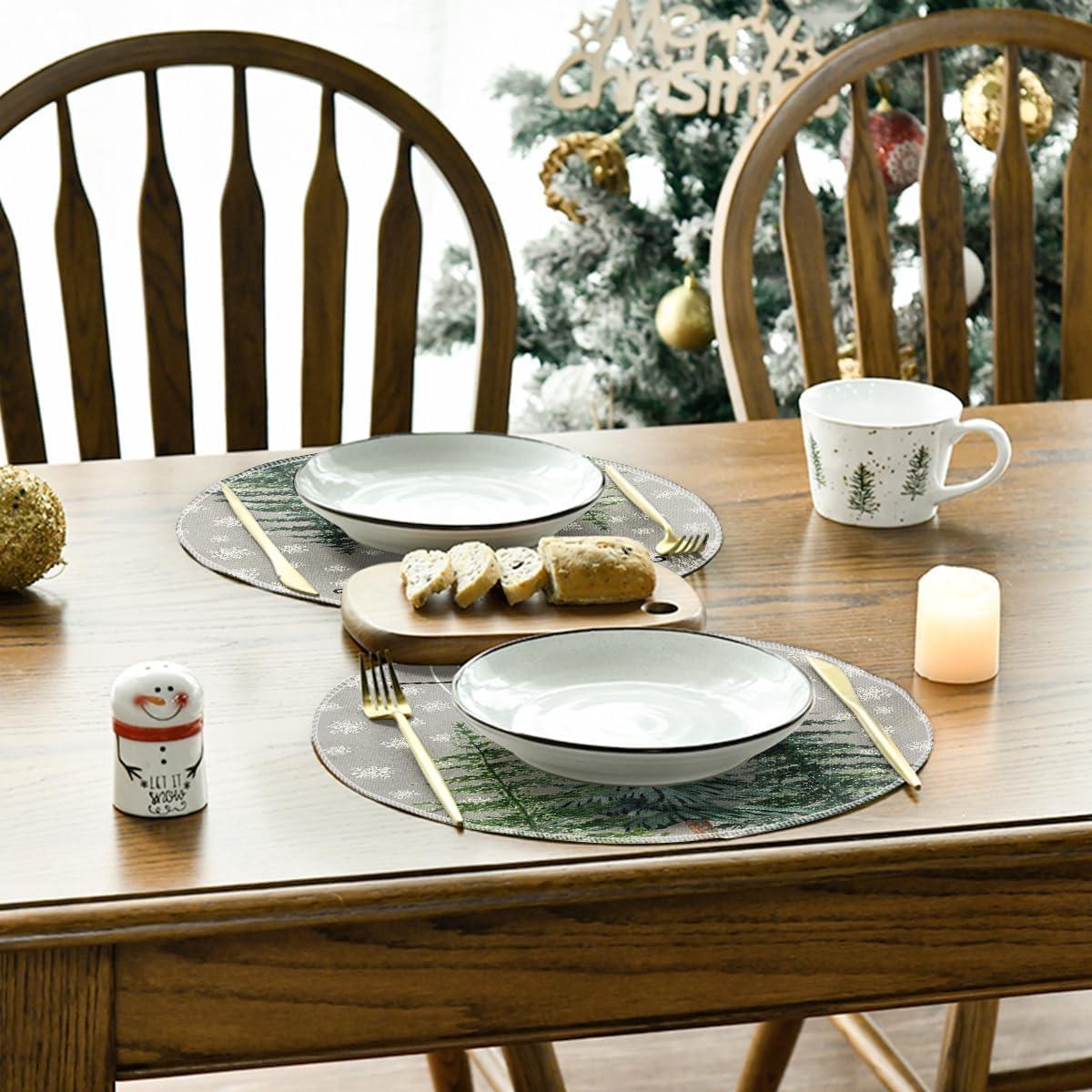 imageArtoid Mode Pine Tree Snowflake Merry Christmas Placemats Set of 4 12x18 Inch Seasonal Winter Xmas Holiday Table Mats for Party Kitchen Dining DecorationGray