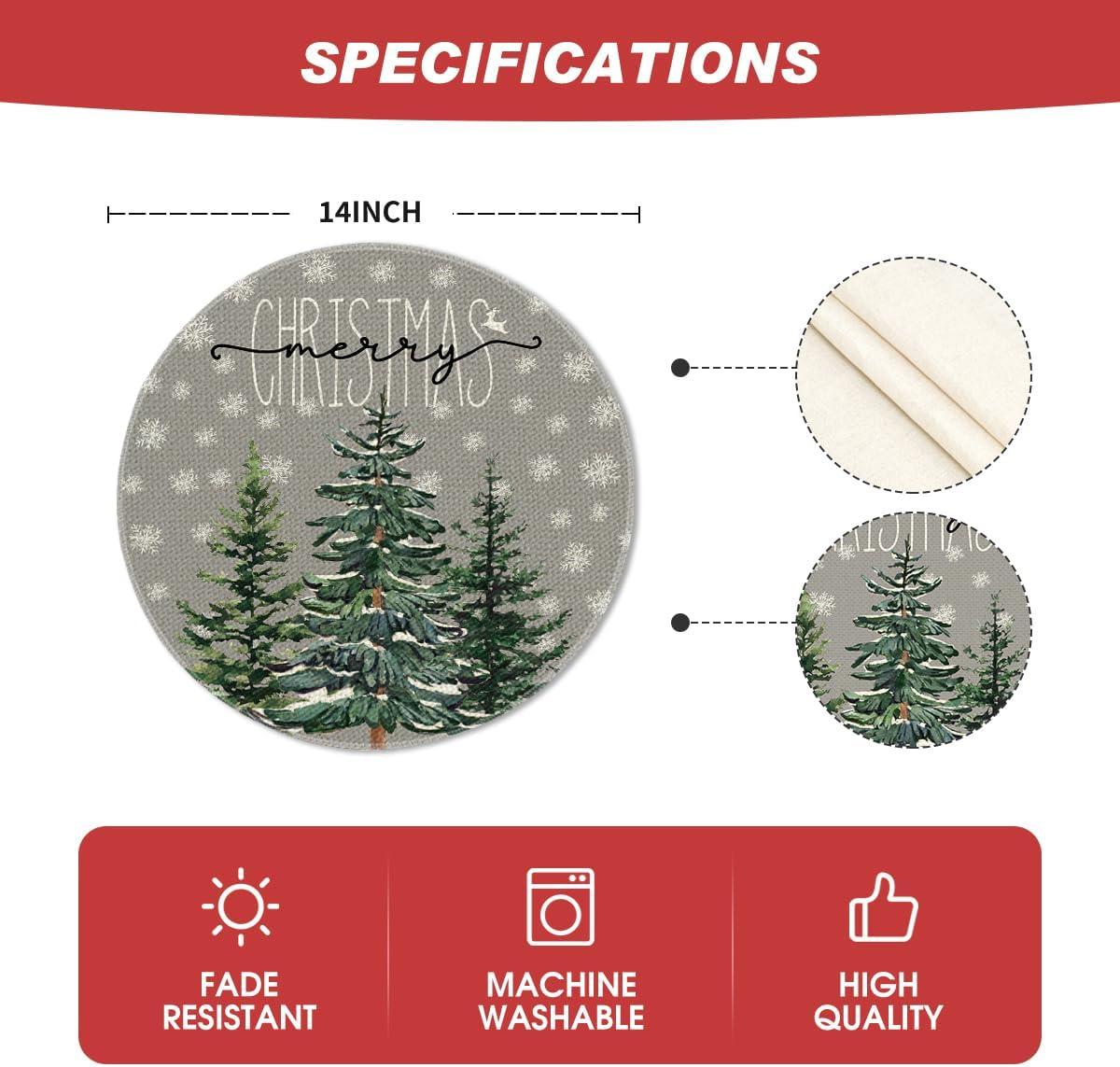 imageArtoid Mode Pine Tree Snowflake Merry Christmas Placemats Set of 4 12x18 Inch Seasonal Winter Xmas Holiday Table Mats for Party Kitchen Dining DecorationGray
