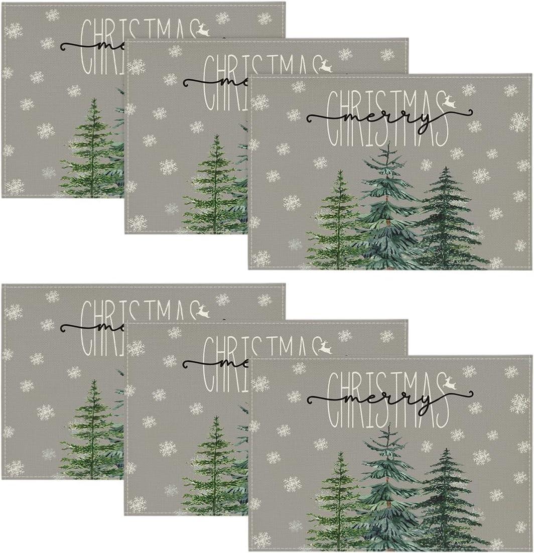 imageArtoid Mode Pine Tree Snowflake Merry Christmas Placemats Set of 4 12x18 Inch Seasonal Winter Xmas Holiday Table Mats for Party Kitchen Dining DecorationGray