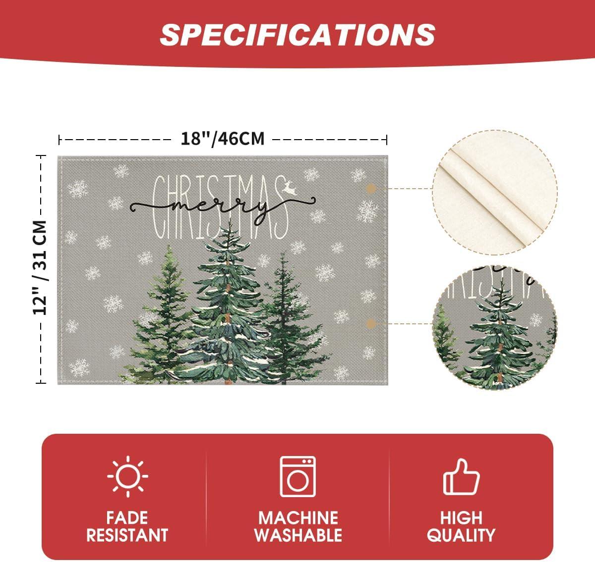 imageArtoid Mode Pine Tree Snowflake Merry Christmas Placemats Set of 4 12x18 Inch Seasonal Winter Xmas Holiday Table Mats for Party Kitchen Dining DecorationGray