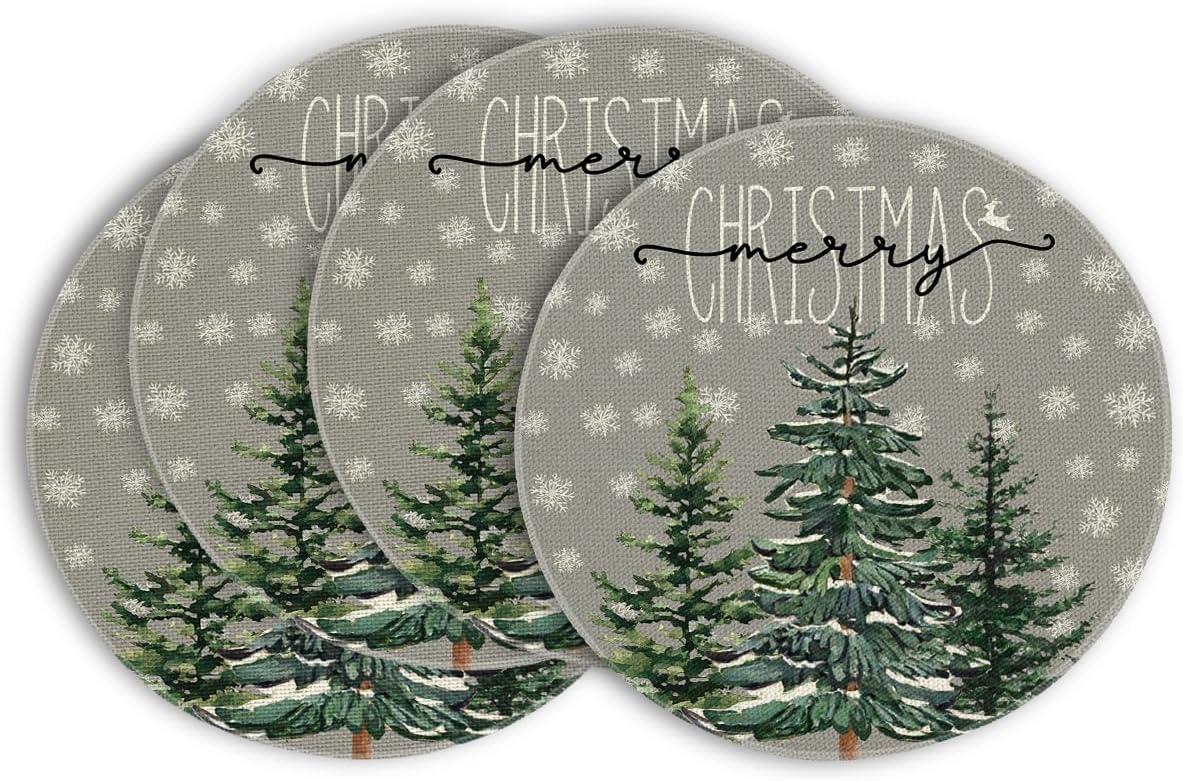 imageArtoid Mode Pine Tree Snowflake Merry Christmas Placemats Set of 4 12x18 Inch Seasonal Winter Xmas Holiday Table Mats for Party Kitchen Dining DecorationGray