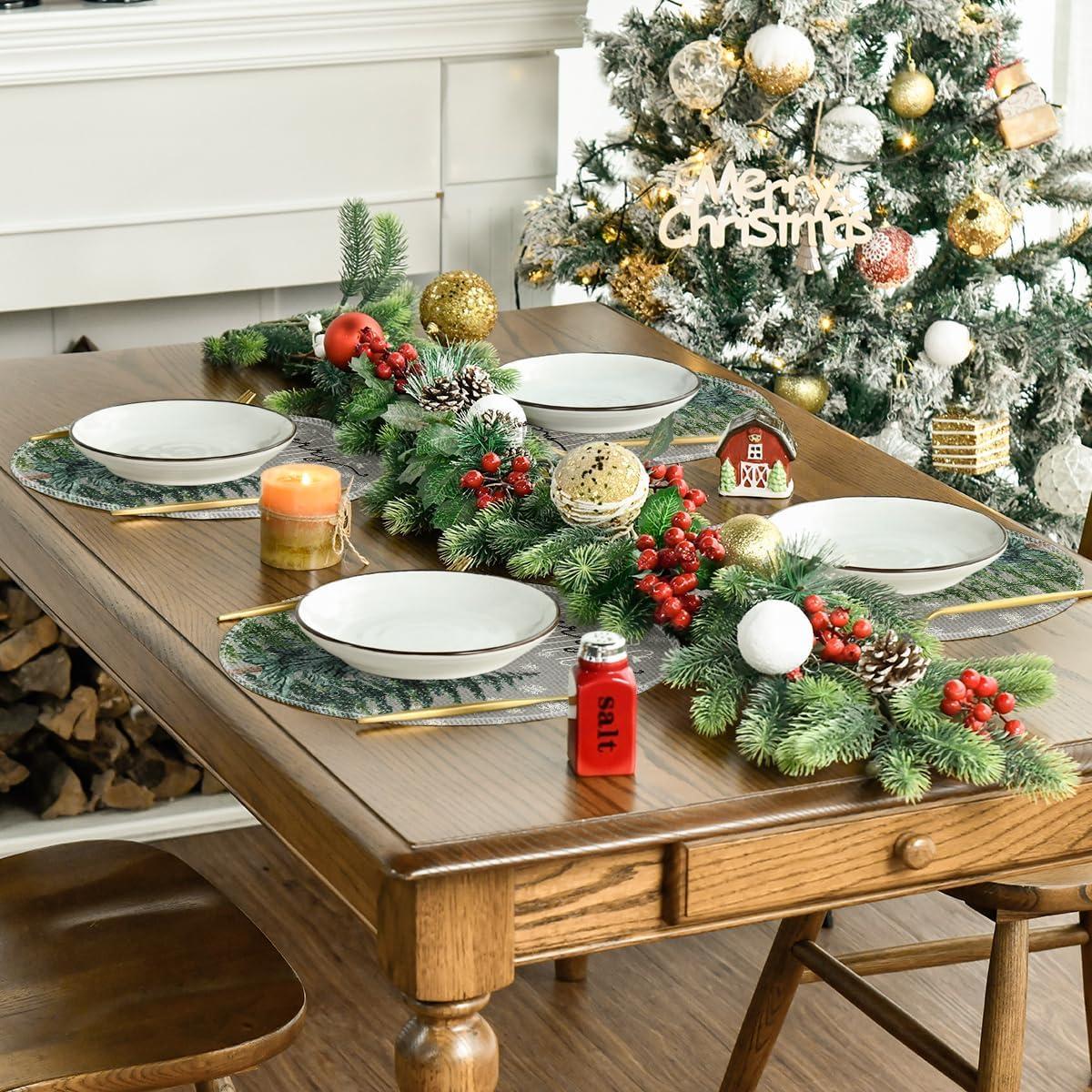 imageArtoid Mode Pine Tree Snowflake Merry Christmas Placemats Set of 4 12x18 Inch Seasonal Winter Xmas Holiday Table Mats for Party Kitchen Dining DecorationGray