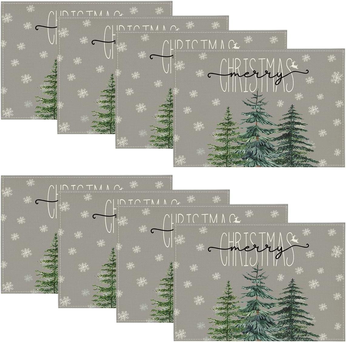 imageArtoid Mode Pine Tree Snowflake Merry Christmas Placemats Set of 4 12x18 Inch Seasonal Winter Xmas Holiday Table Mats for Party Kitchen Dining DecorationGray