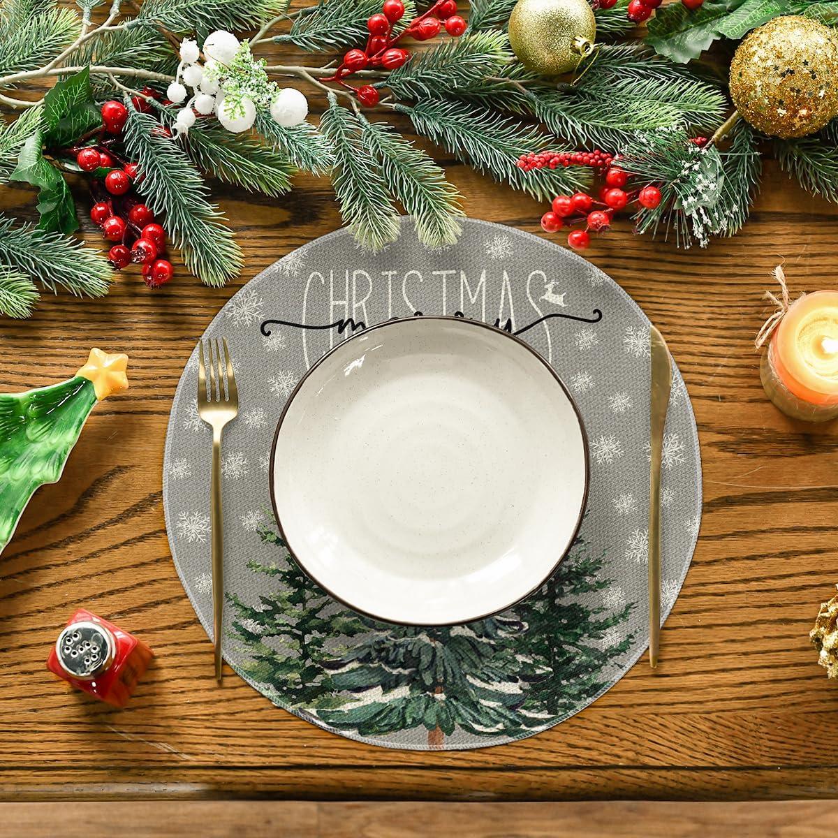 imageArtoid Mode Pine Tree Snowflake Merry Christmas Placemats Set of 4 12x18 Inch Seasonal Winter Xmas Holiday Table Mats for Party Kitchen Dining DecorationGray