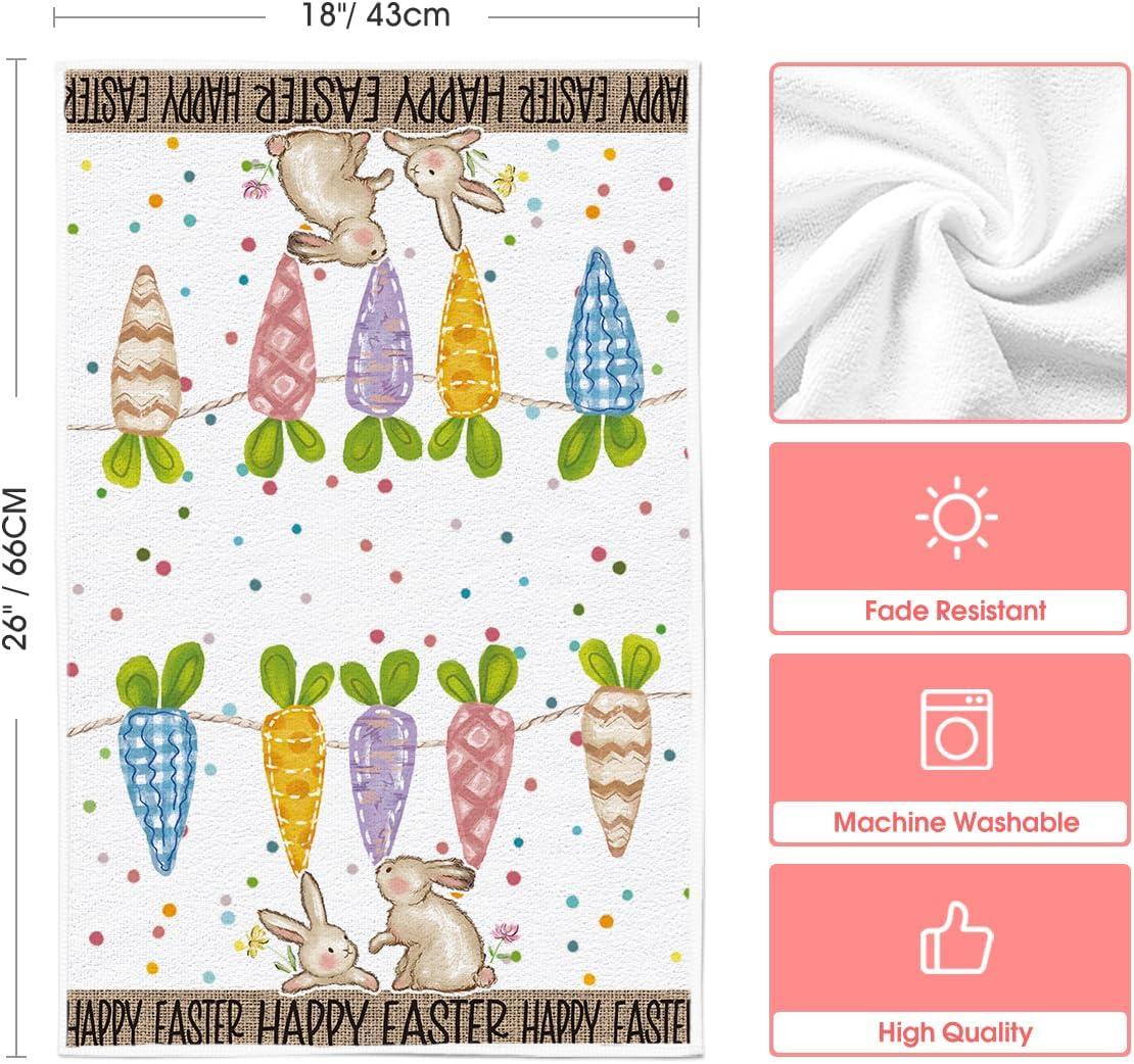 imageArtoid Mode Pink Carrots Bunny Happy Easter Kitchen Towels Dish Towels 18x26 Inch Spring Farmhouse Rabbit Decoration Hand Towels Set of 2Pink