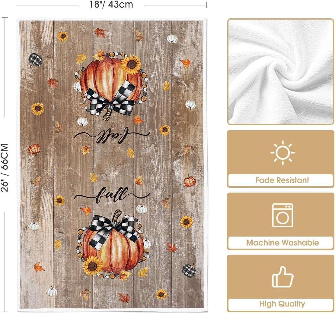 imageArtoid Mode Wood Bead Pumpkin Fall Kitchen Towels Dish Towels 18x26 Inch Farmhouse Sunflower Decoration Hand Towels Set of 2Wood