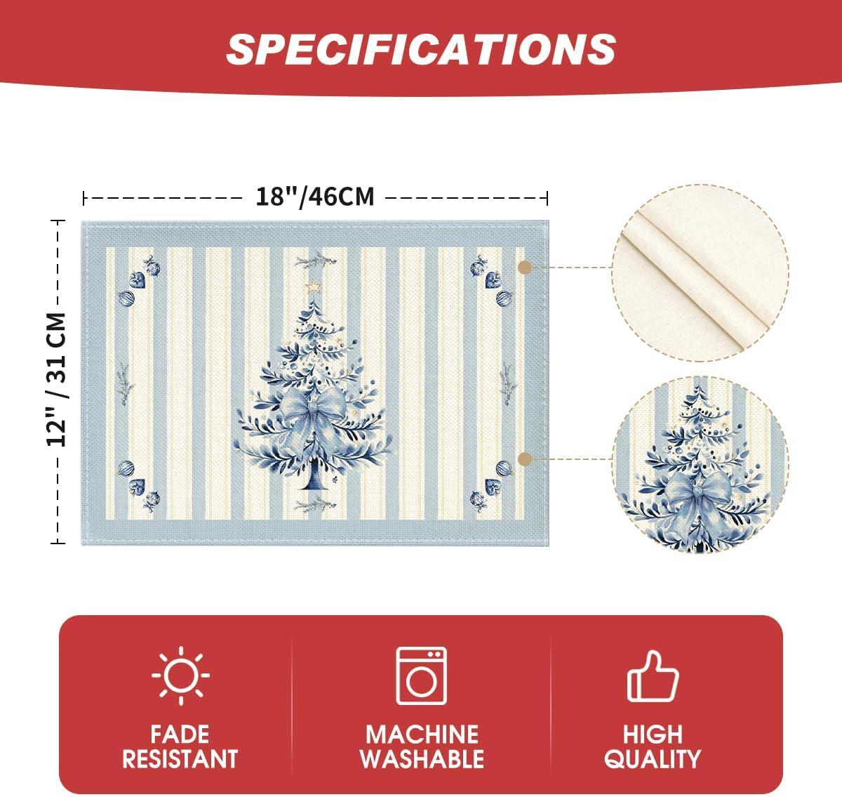 imageArtoid Mode Xmas Pine Round Winter Placemats Set of 4 14 Inch Round Christmas Table Mats for Table Runner Party Kitchen Dining DecorationBlue