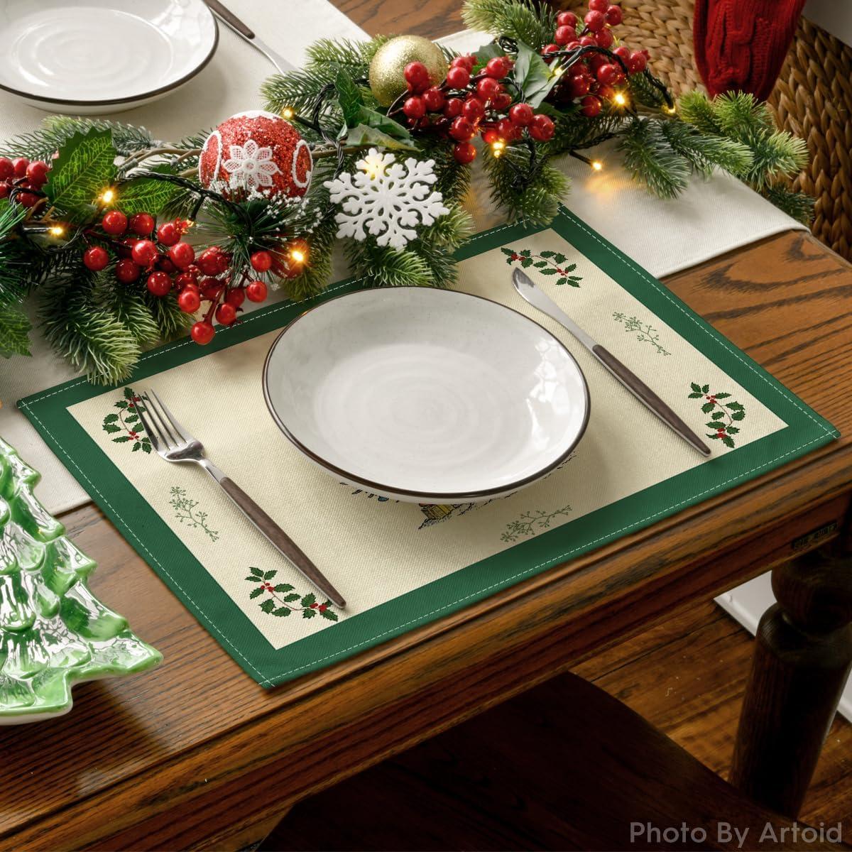 imageArtoid Mode Xmas Pine Round Winter Placemats Set of 4 14 Inch Round Christmas Table Mats for Table Runner Party Kitchen Dining DecorationGreen