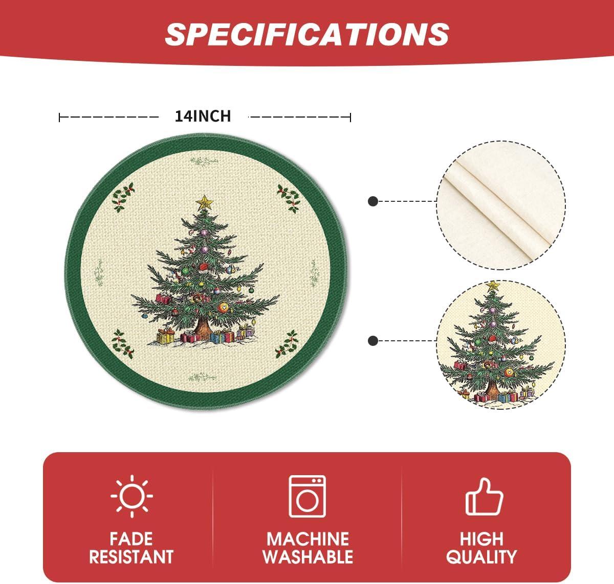 imageArtoid Mode Xmas Pine Round Winter Placemats Set of 4 14 Inch Round Christmas Table Mats for Table Runner Party Kitchen Dining DecorationGreen