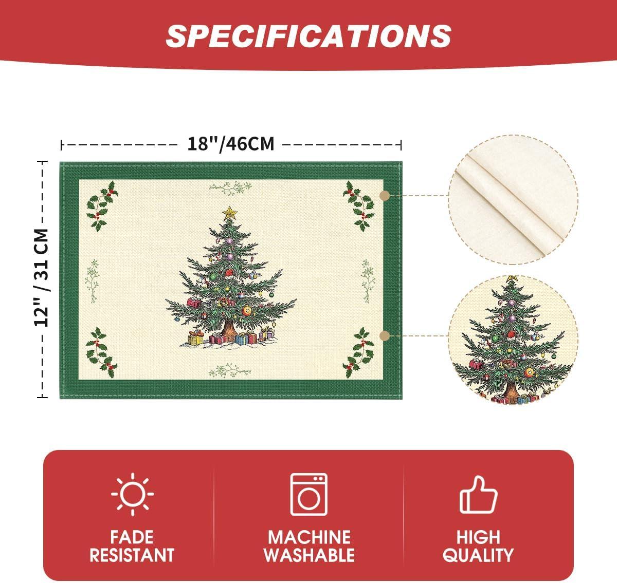 imageArtoid Mode Xmas Pine Round Winter Placemats Set of 4 14 Inch Round Christmas Table Mats for Table Runner Party Kitchen Dining DecorationGreen