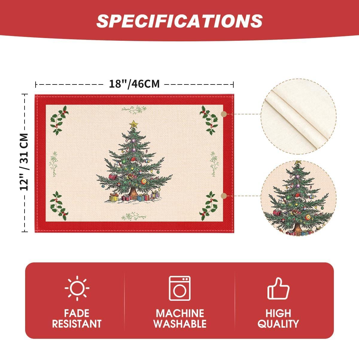 imageArtoid Mode Xmas Pine Round Winter Placemats Set of 4 14 Inch Round Christmas Table Mats for Table Runner Party Kitchen Dining DecorationRed