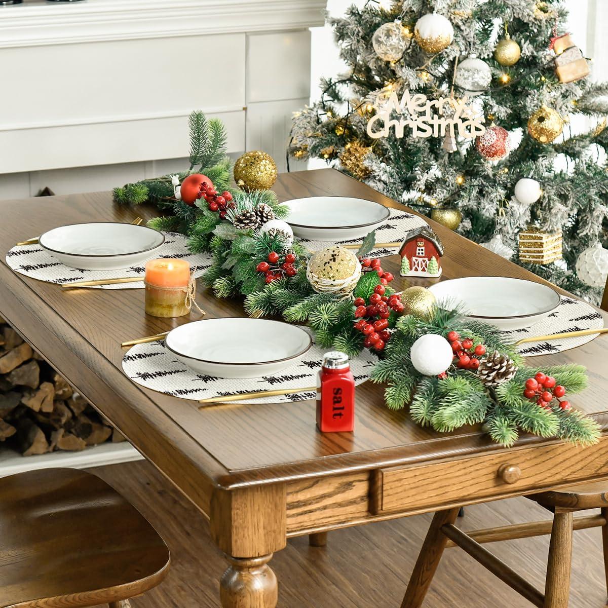 imageArtoid Mode Xmas Trees Merry Christmas Round Placemats Set of 4 14 Inch Winter Round Table Mats for Dining DecorationBlackBeige