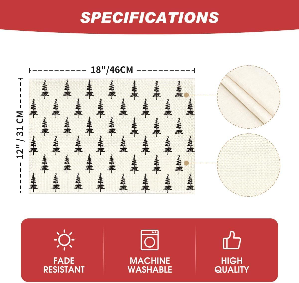 imageArtoid Mode Xmas Trees Merry Christmas Round Placemats Set of 4 14 Inch Winter Round Table Mats for Dining DecorationBlackBeige