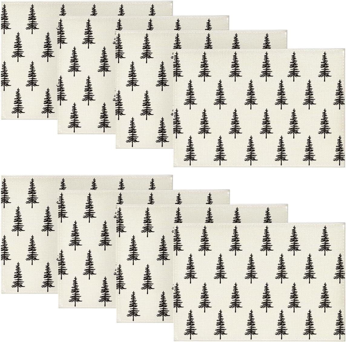 imageArtoid Mode Xmas Trees Merry Christmas Round Placemats Set of 4 14 Inch Winter Round Table Mats for Dining DecorationBlackBeige