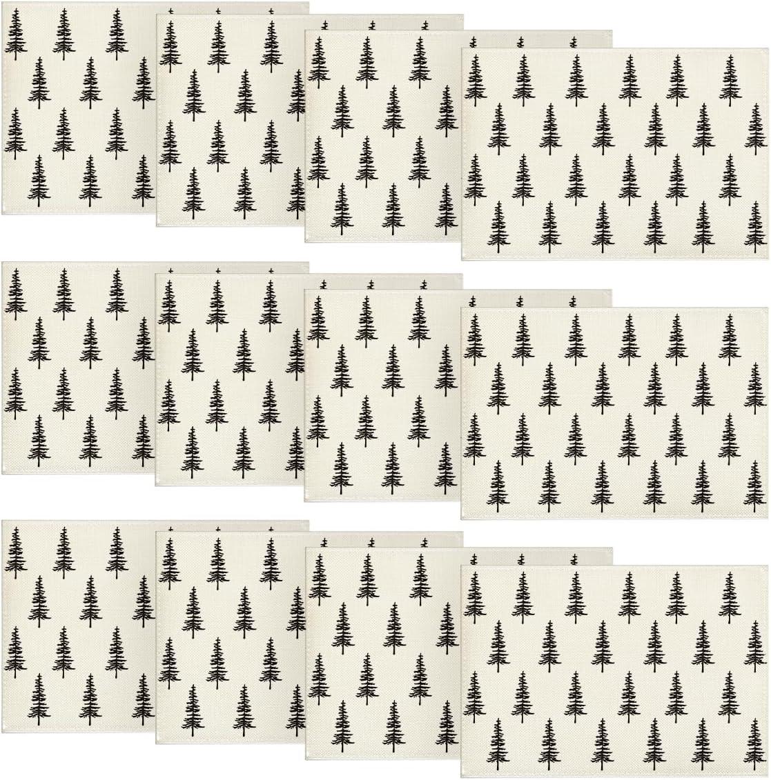 imageArtoid Mode Xmas Trees Merry Christmas Round Placemats Set of 4 14 Inch Winter Round Table Mats for Dining DecorationBlackBeige