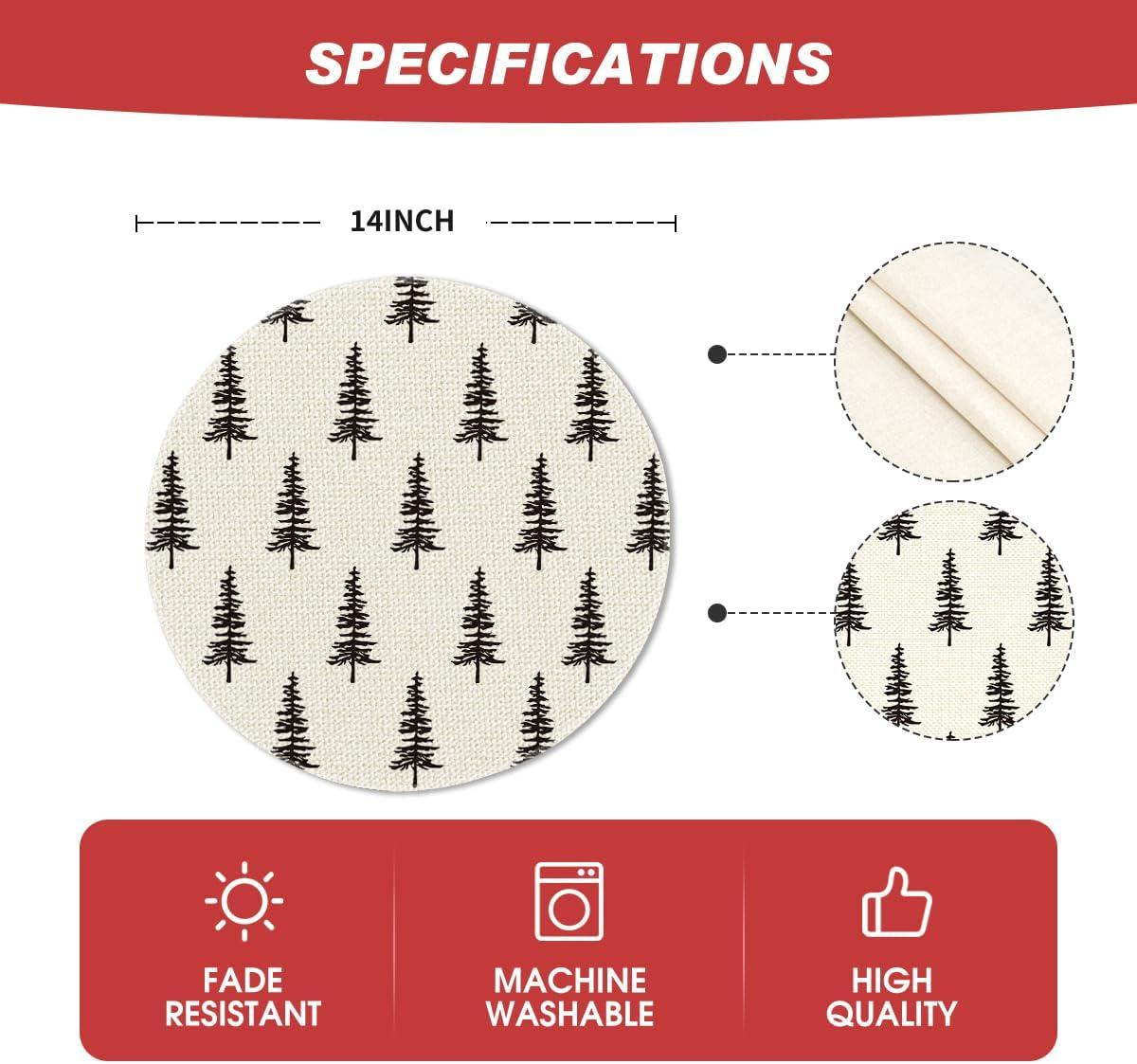 imageArtoid Mode Xmas Trees Merry Christmas Round Placemats Set of 4 14 Inch Winter Round Table Mats for Dining DecorationBlackBeige