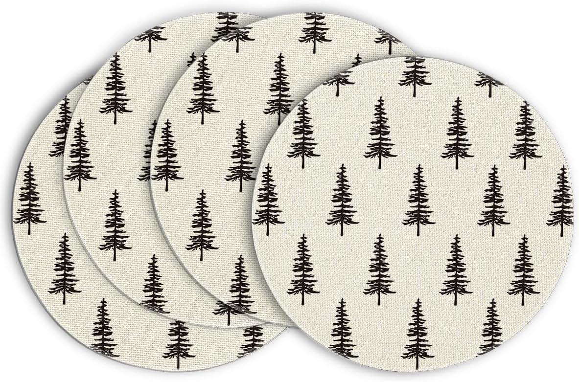 imageArtoid Mode Xmas Trees Merry Christmas Round Placemats Set of 4 14 Inch Winter Round Table Mats for Dining DecorationBlackBeige