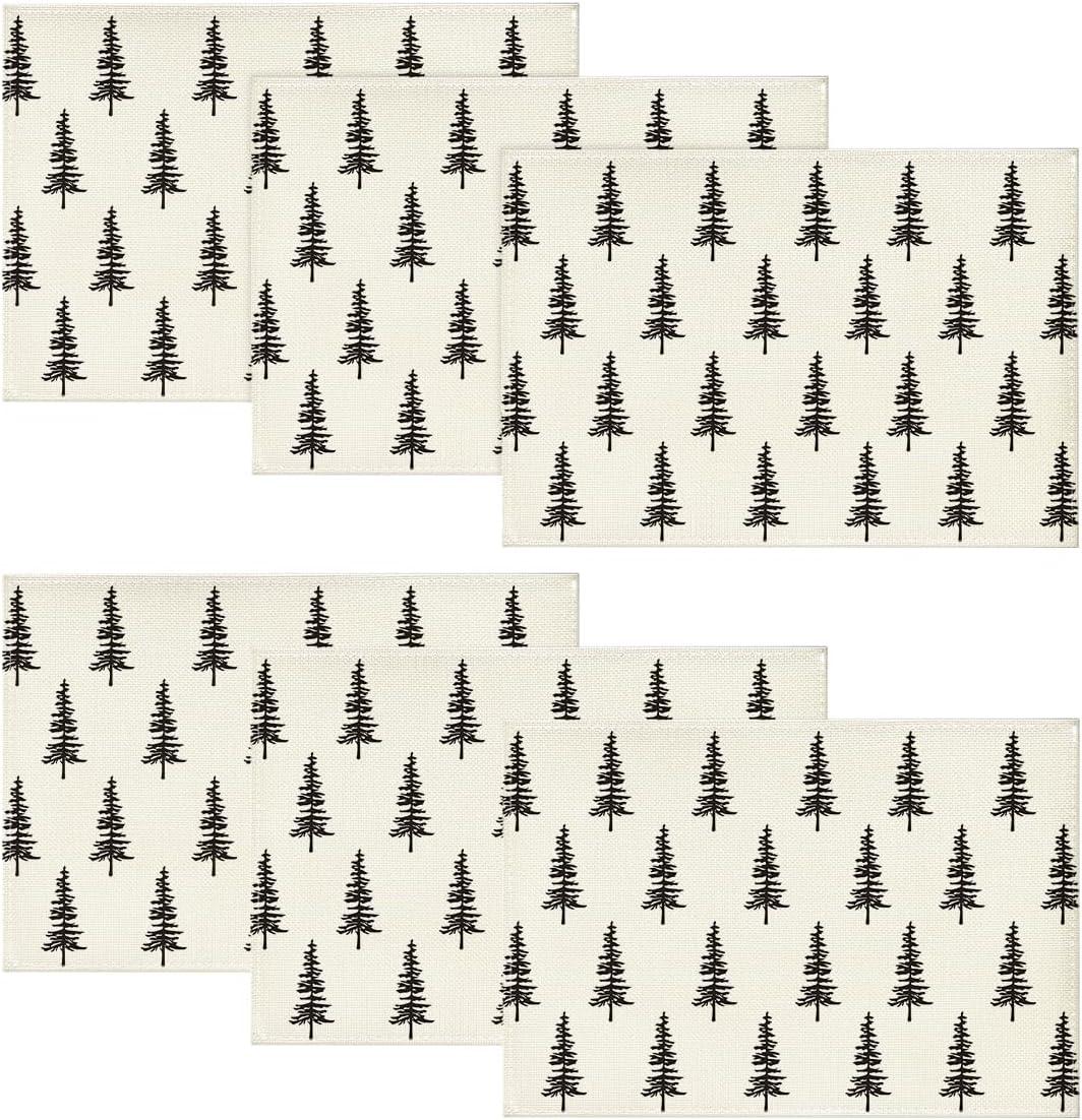 imageArtoid Mode Xmas Trees Merry Christmas Round Placemats Set of 4 14 Inch Winter Round Table Mats for Dining DecorationBlackBeige