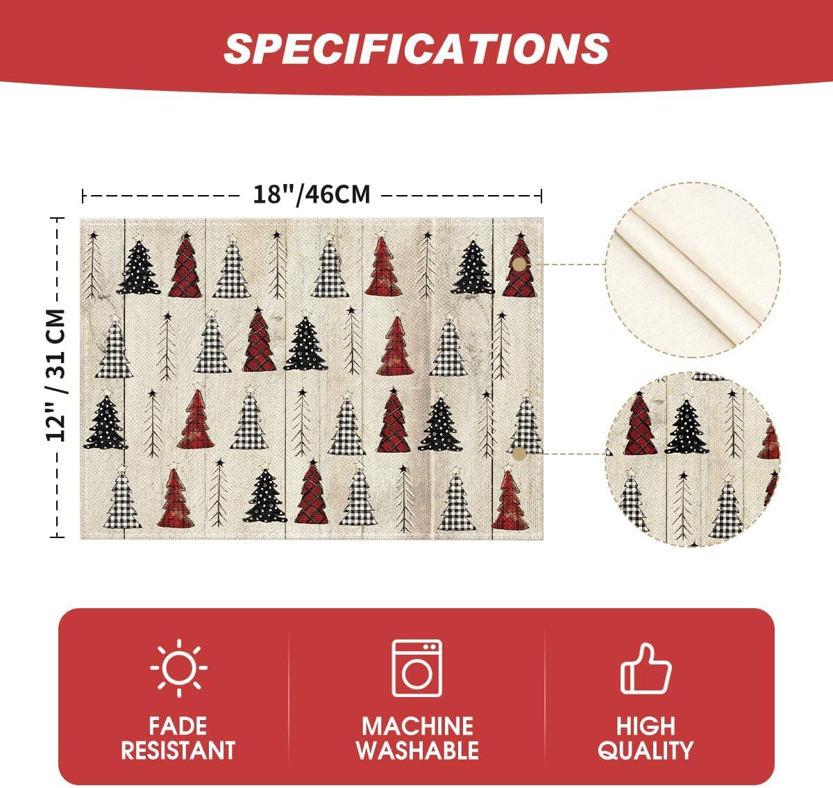 imageArtoid Mode Xmas Trees Merry Christmas Round Placemats Set of 4 14 Inch Winter Round Table Mats for Dining DecorationWoodRed