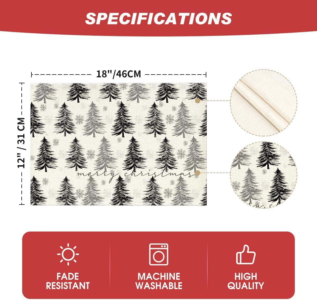 imageArtoid Mode Xmas Trees Snowflake Merry Christmas Round Placemats Set of 4 14 Inch Winter Round Table Mats for Dining DecorationBlack